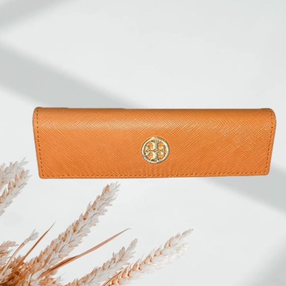 Tory Burch Orange Leather Eyeglass Case - Picture 1 of 6